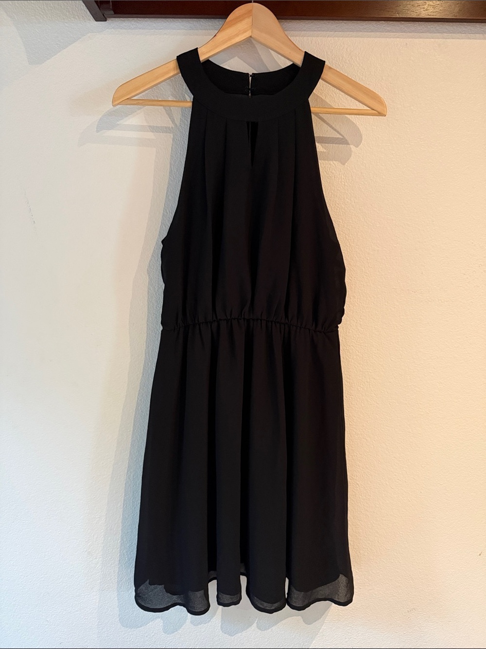 Ya Los Angeles Black Halter Mini Chiffon Dress, Elastic Waist, Size L